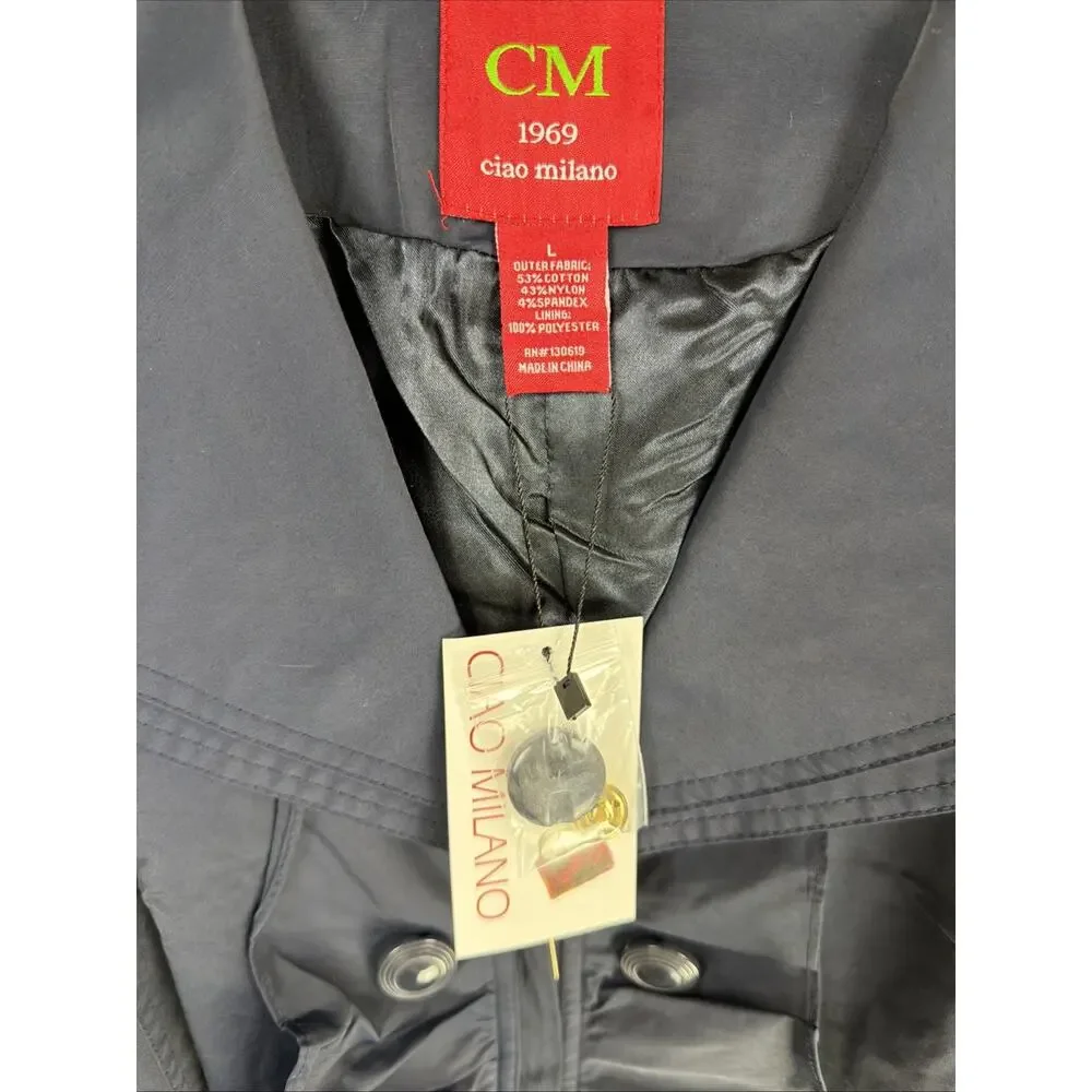 NWT CM Ciao Milano ITALY Navy Zip Up Ruffle Raincoat #0969 Size LARGE - Picture 5 of 5